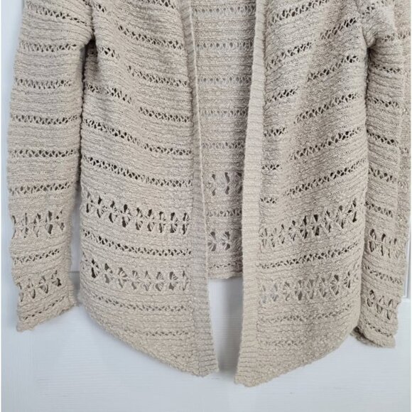 LUCKY BRAND Women's Ivory Open Knit Crochet Open Front Cardigan S - Picture 4 of 10